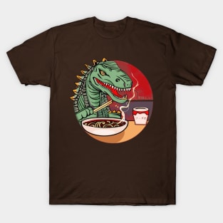 Dinosaur eating hot ramen noodles T-Shirt